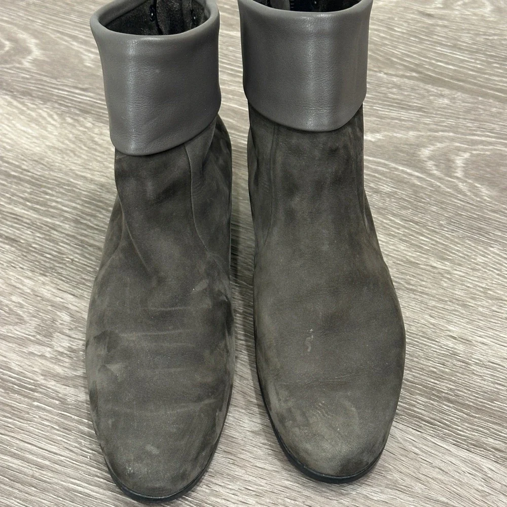 Arche France Calfskin Suede Leather Ankle Boots Taupe Gray Wedge Zip Booties 8.5
